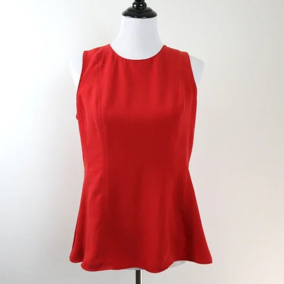 Ann Taylor Size 6 Seamed Shell High Low Top Orange 'Blazing Red' - Picture 4 of 11